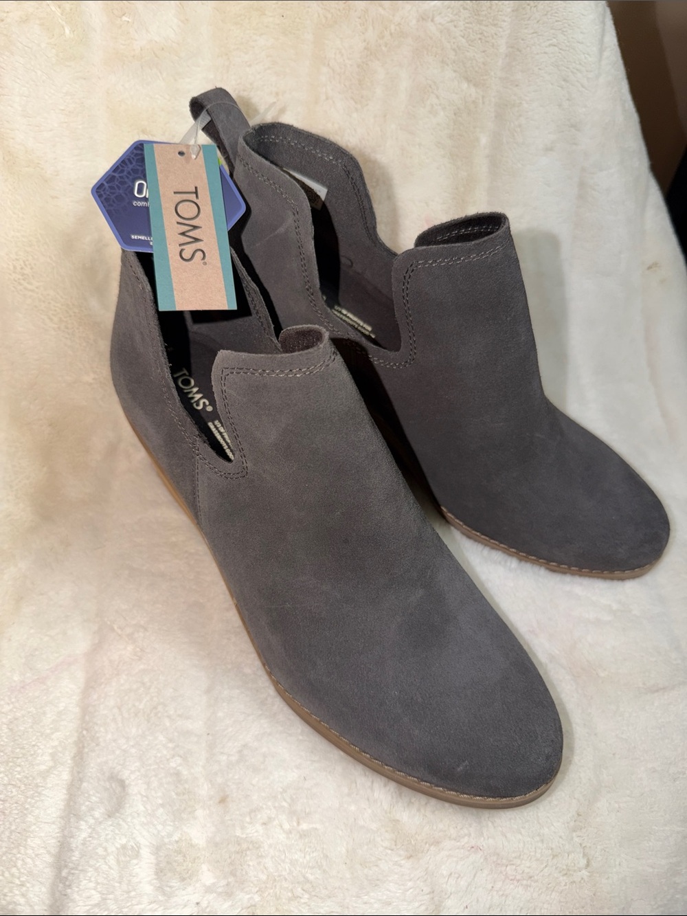TOMS Gray Suede Cutout Ankle Booties